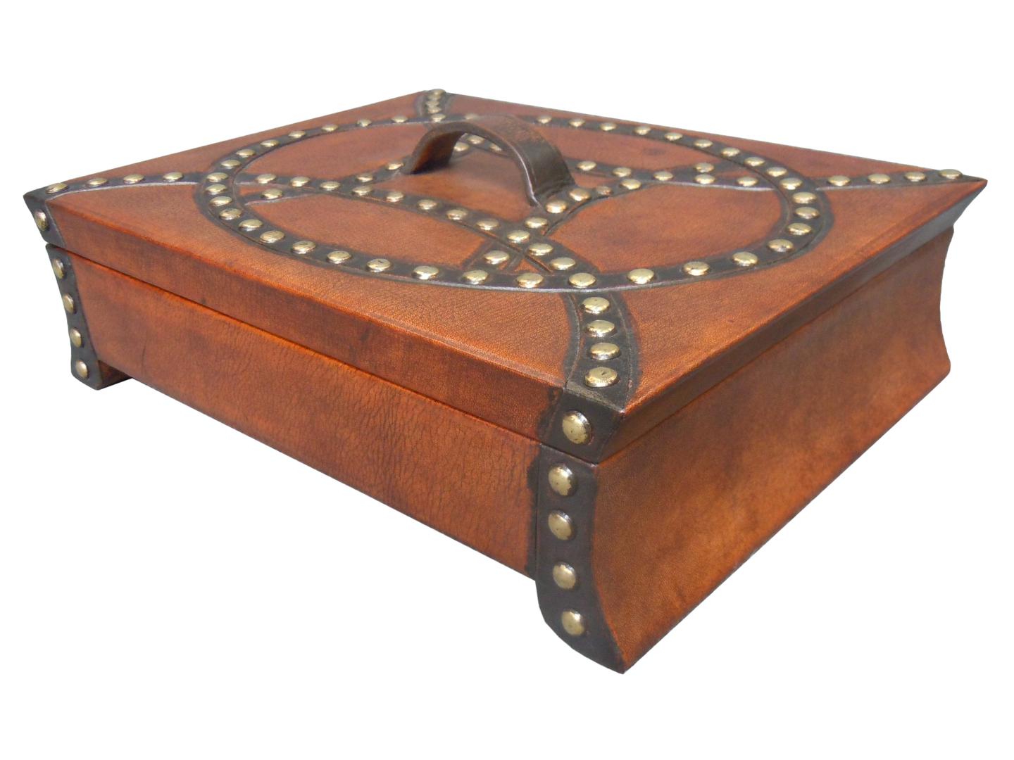 leather box with with hardware rivets/tags